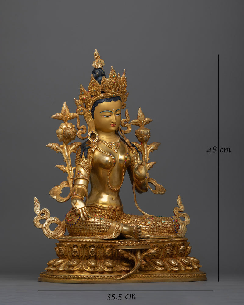 Radiant Green Tara 48cm Gold Gilded Statue | A Beacon of Compassion and Protection