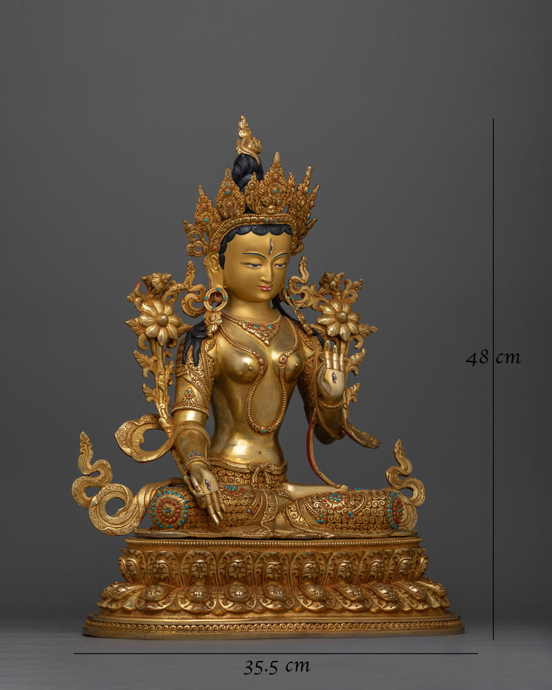 White Tara 48cm Elegantly Gold Gilded Statue | Embodiment of Serenity and Grace