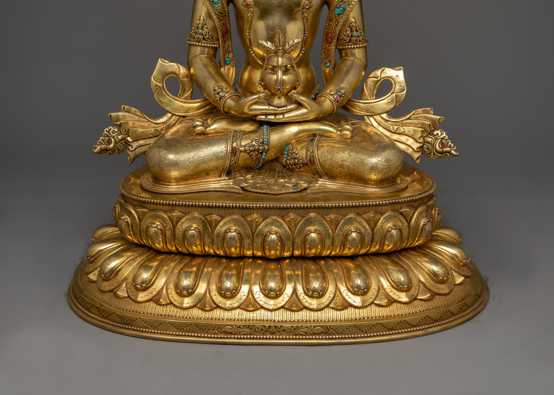 Gold-Gilded Amitayus Long Life Deity Statue | A Symbol of Longevity and Compassion