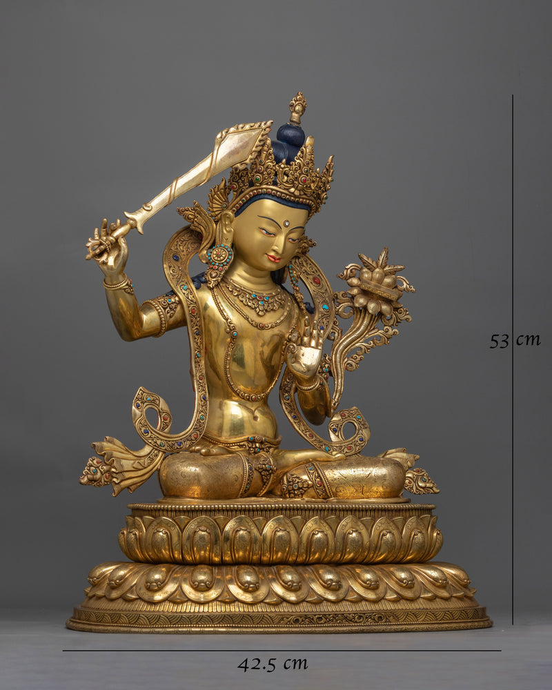 Insight Wisdom Deity Manjushri 53cm Statue | Embodiment of Knowledge and Enlightenment