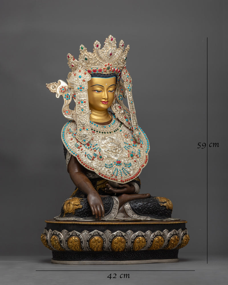 Majestic Crown Shakyamuni Buddha Gold and Silver-Plated Statue | Embodiment of Serenity and Grandeur