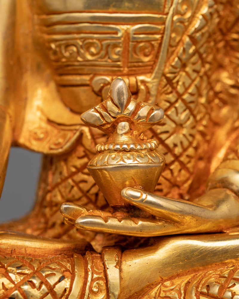 Medicine Buddha Gold Gilded Statue | Beacon of Healing and Compassion