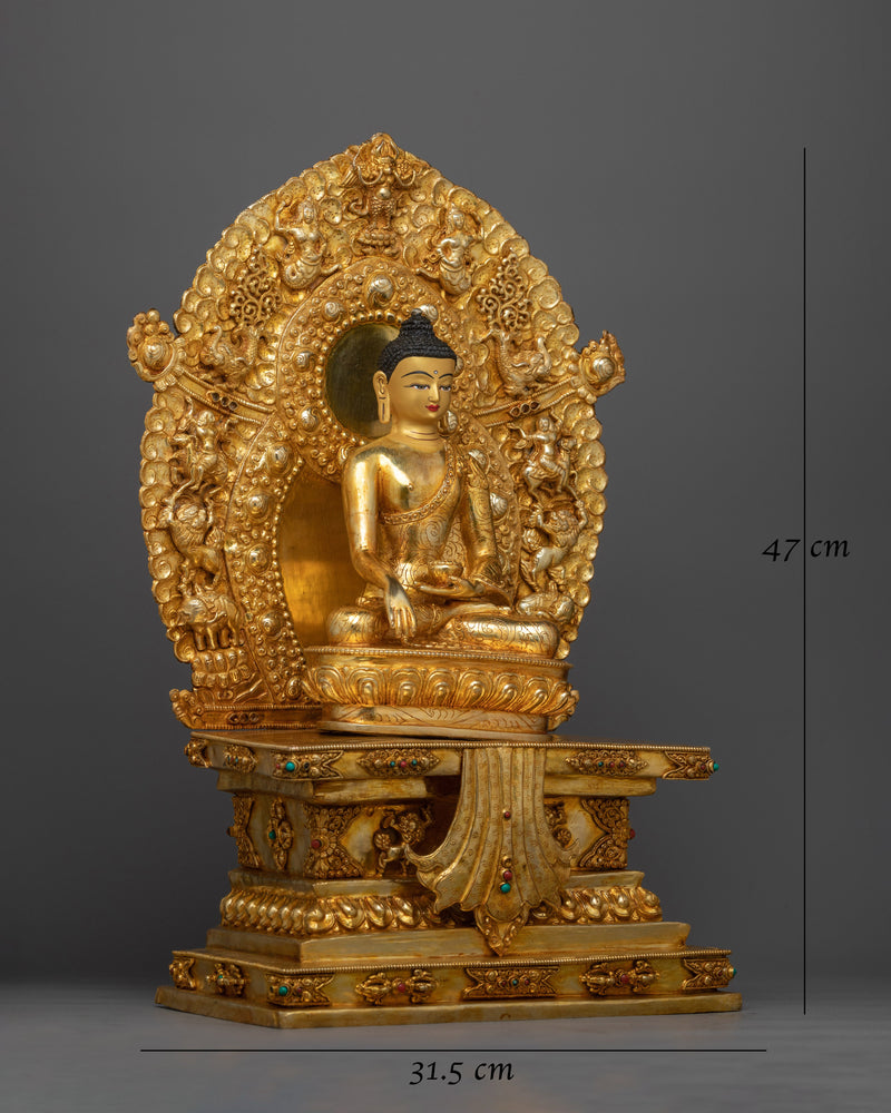 Shakyamuni Buddha Gold-Gilded with Throne Statue | Enlightened Majesty