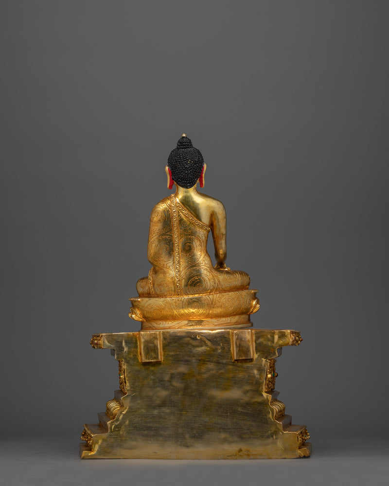 Shakyamuni Buddha Gold-Gilded with Throne Statue | Enlightened Majesty