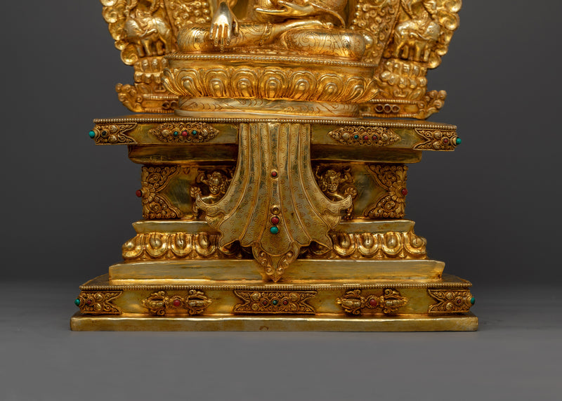 Shakyamuni Buddha Gold-Gilded with Throne Statue | Enlightened Majesty