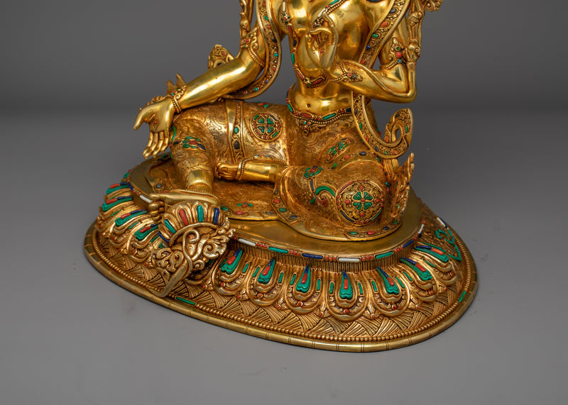 Green Tara Adorned with Hand-Carved Gemstone Statue | Emblem of Liberation and Compassion