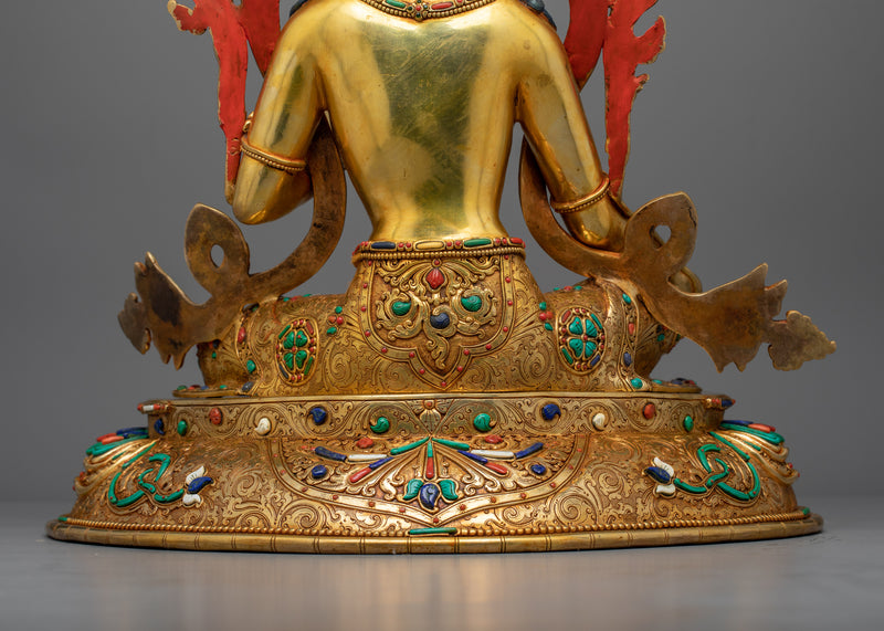 Green Tara Adorned with Hand-Carved Gemstone Statue | Emblem of Liberation and Compassion