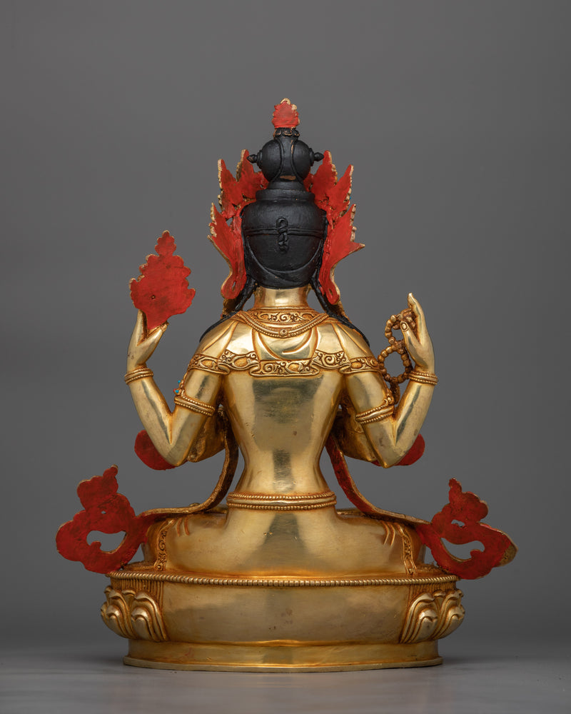 Chenrezig Serene Gold-Gilded Statue | Embodiment of Compassionate Wisdom