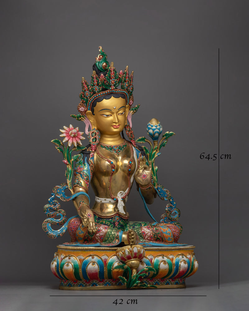 Green Tara Beautiful Colored Sculpture | Embodiment of Compassionate Rescue