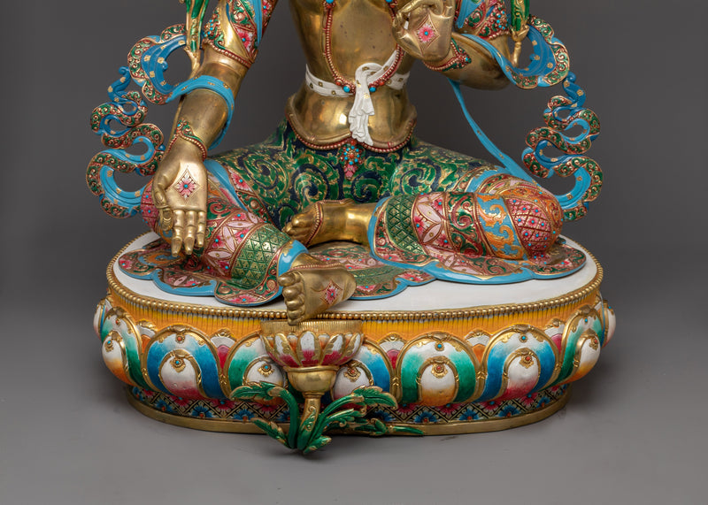 Green Tara Beautiful Colored Sculpture | Embodiment of Compassionate Rescue