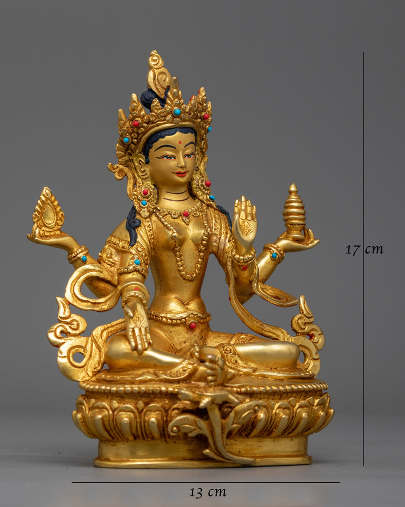 Saraswati Elegant 17cm Small Gold Gilded Statue | Superior Handcrafted Artwork