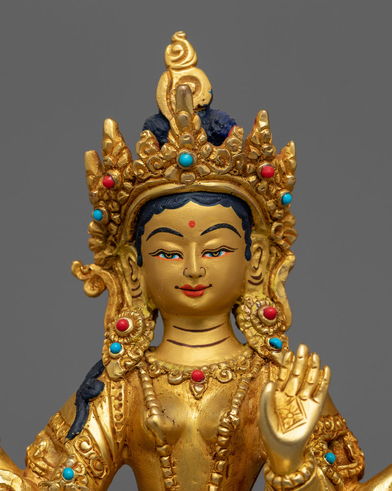 Saraswati Elegant 17cm Small Gold Gilded Statue | Superior Handcrafted Artwork