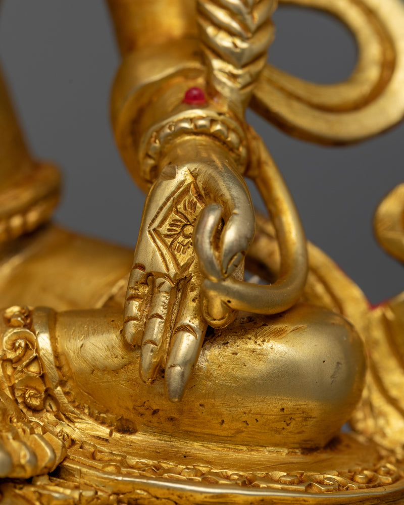 Kshitigarbha Gold Gilded Small Statue | Handcrafted Elegant Copper Artwork