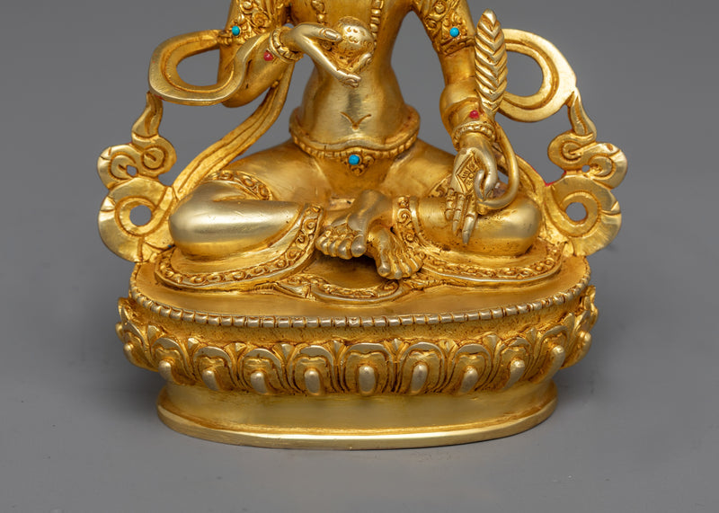 Kshitigarbha Gold Gilded Small Statue | Handcrafted Elegant Copper Artwork