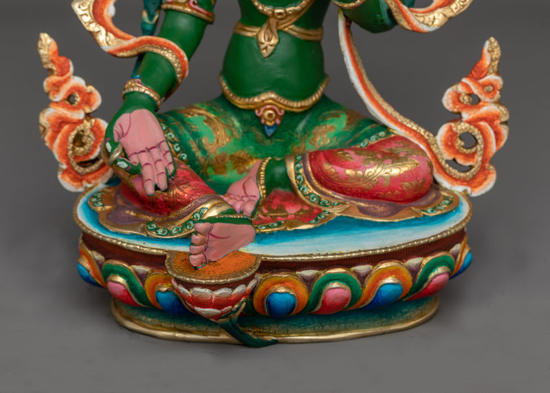 Green Tara Handcrafted Colored Statue | Symbol of Compassion