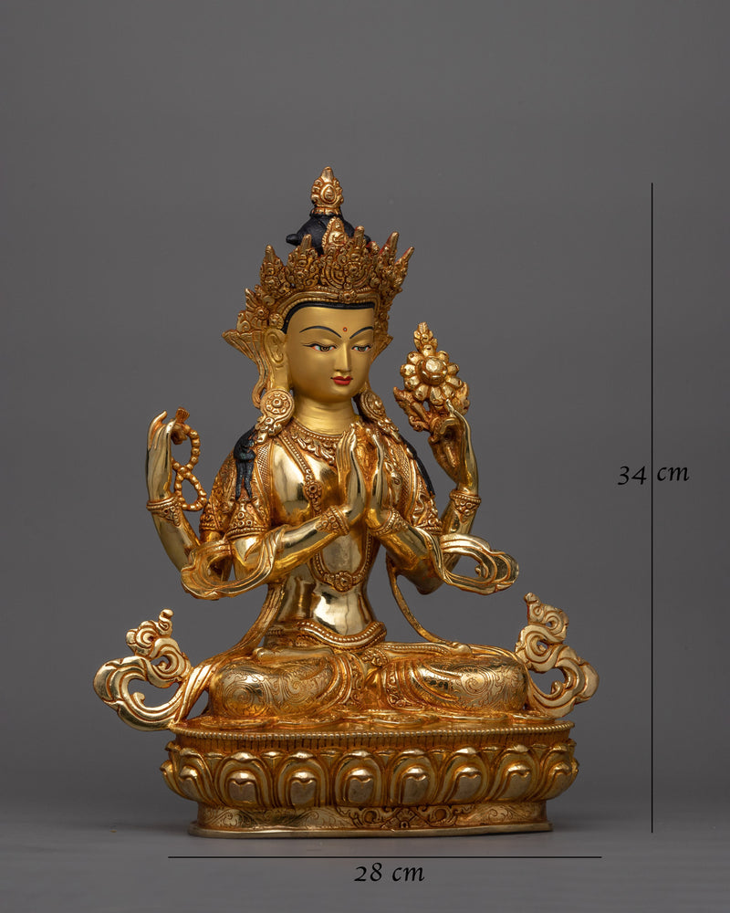 Chenrezig 34cm Gold Gilded Sculpture | Symbol of Compassion