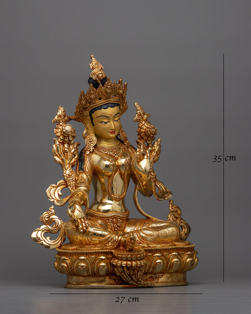 Green Tara 35cm Gold Gilded Statue | Radiant Symbol of Compassion