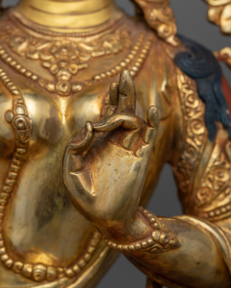 Green Tara Gold Gilded Oxidized Statue | Handcrafted Symbol of Compassion