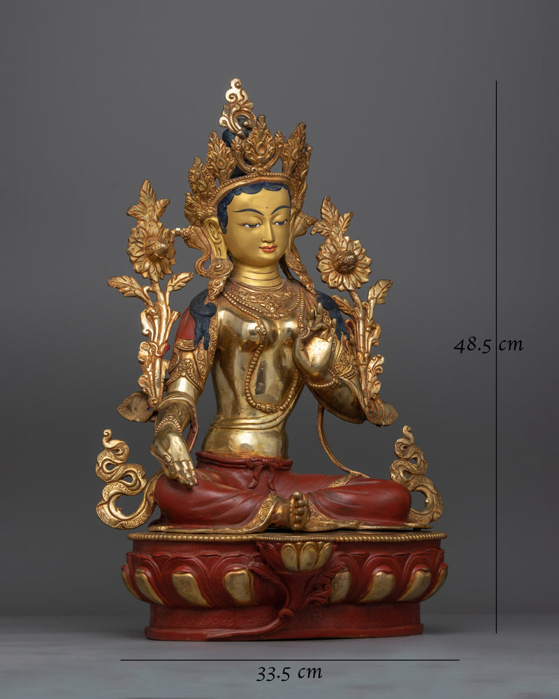 Green Tara Gold Gilded Oxidized Statue | Handcrafted Symbol of Compassion