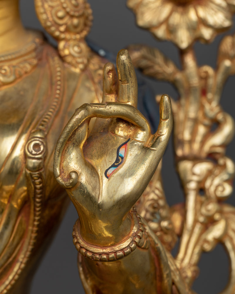 White Tara Gold Gilded Oxidized Statue | Handcrafted Symbol of Healing and Compassion