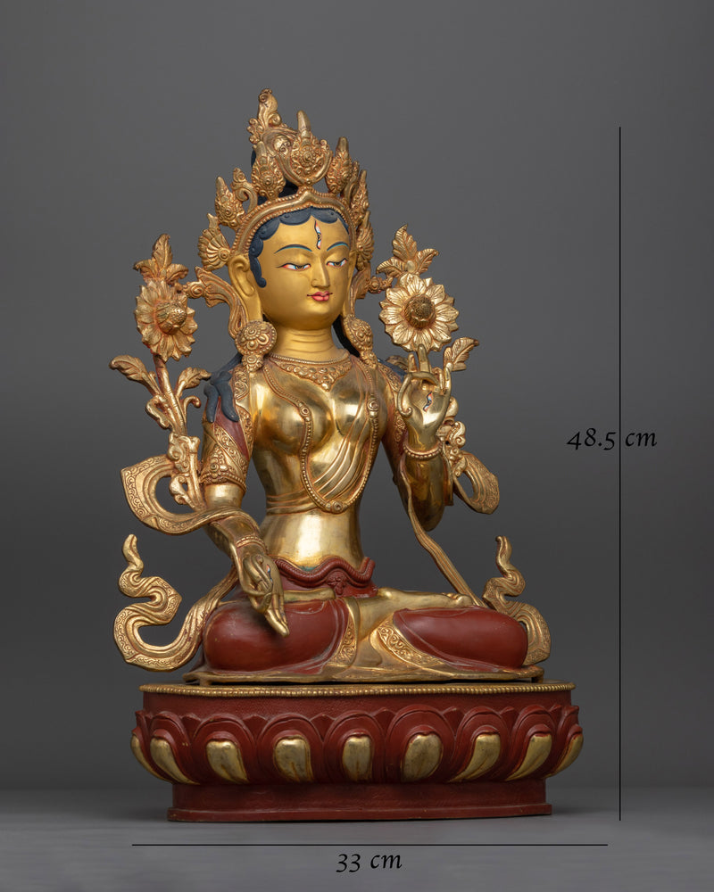 White Tara Gold Gilded Oxidized Statue | Handcrafted Symbol of Healing and Compassion