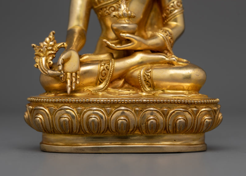 Medicine Healing Buddha Gold Gilded Statue | Handcrafted Symbol of Wellness