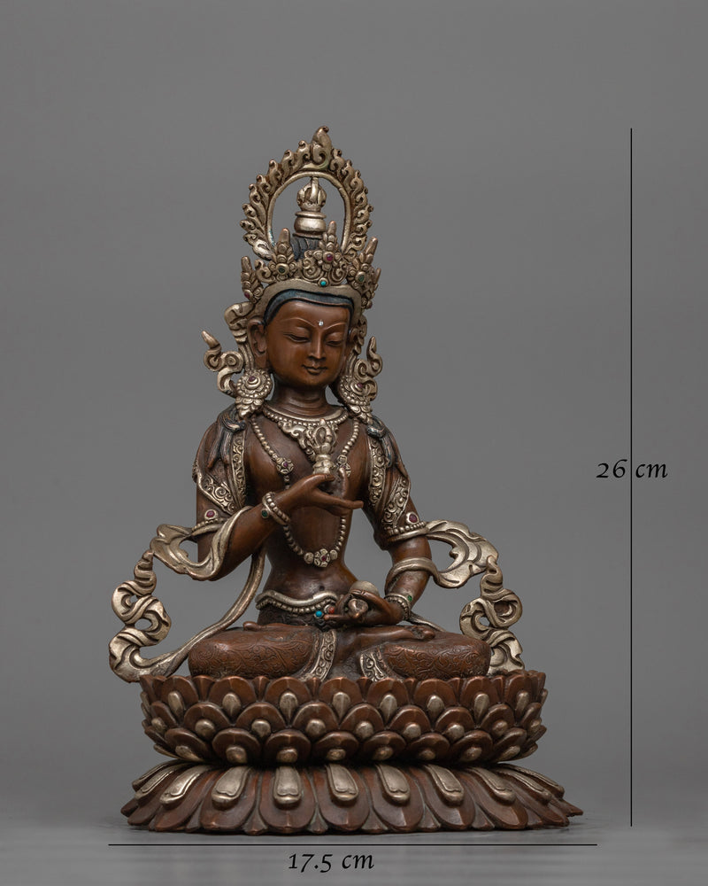 Vajrasattva 26cm Silver Plated Oxidized Statue | Handcrafted Symbol of Purity