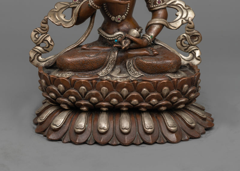 Vajrasattva 26cm Silver Plated Oxidized Statue | Handcrafted Symbol of Purity