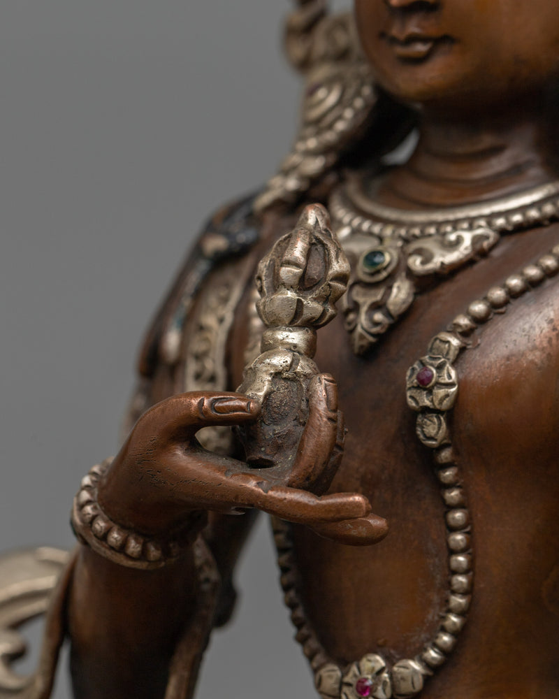 Vajrasattva 26cm Silver Plated Oxidized Statue | Handcrafted Symbol of Purity