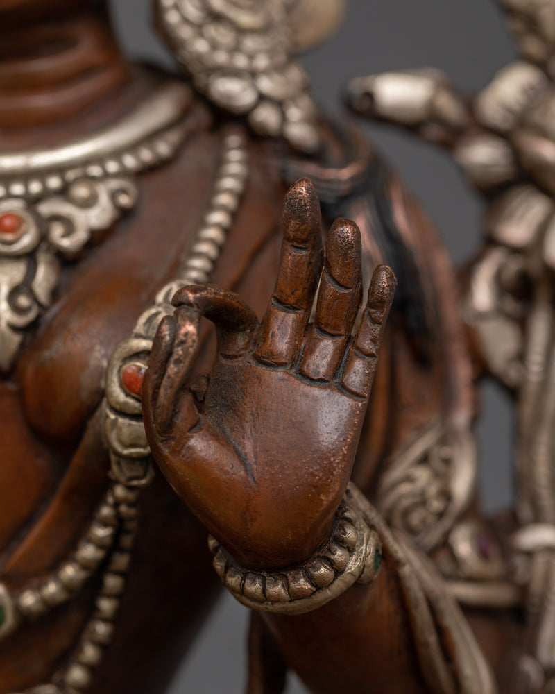 White Tara Silver Plated Oxidized Statue | Handcrafted Symbol of Compassion