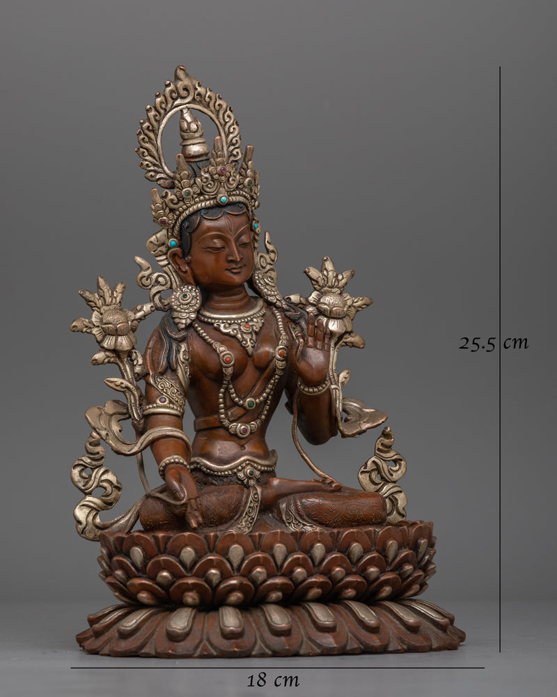 White Tara Silver Plated Oxidized Statue | Handcrafted Symbol of Compassion