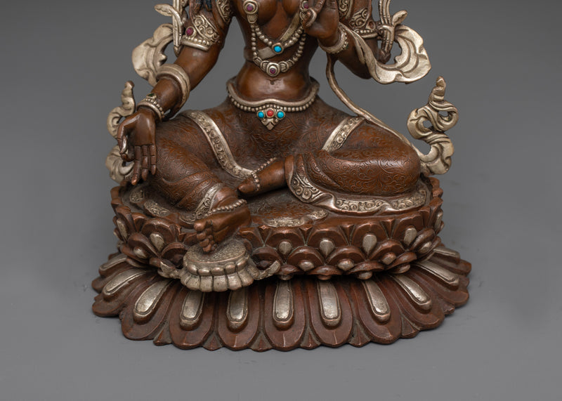 Green Tara Silver Handcrafted Statue | Symbol of Nepalese Artisans Artwork