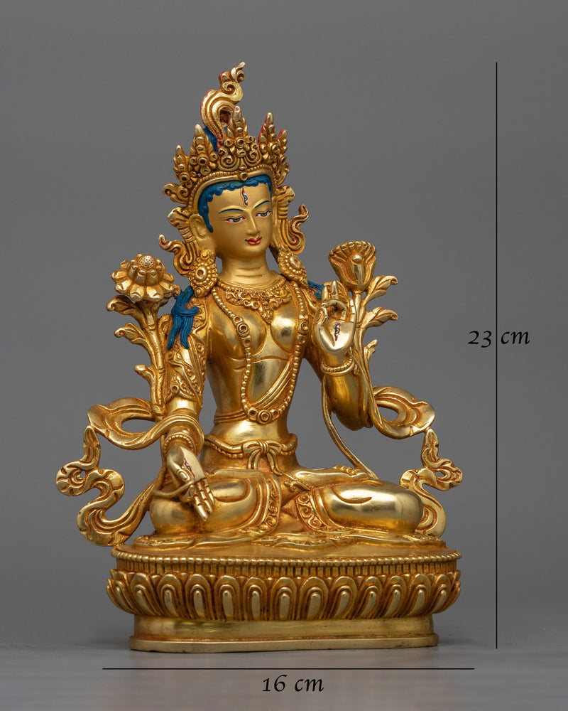 White Tara 23cm Gold Gilded Statue | Handcrafted Symbol of Compassion