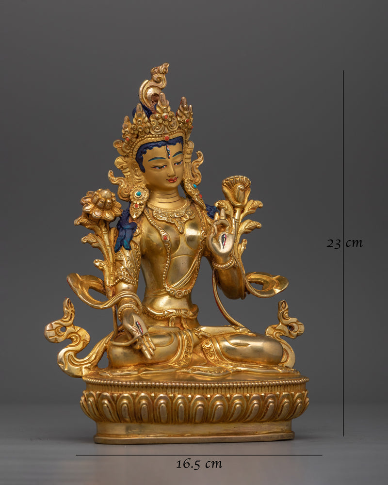 Gold Gilded White Tara 23cm Sculpture | Handcrafted Symbol of Compassion