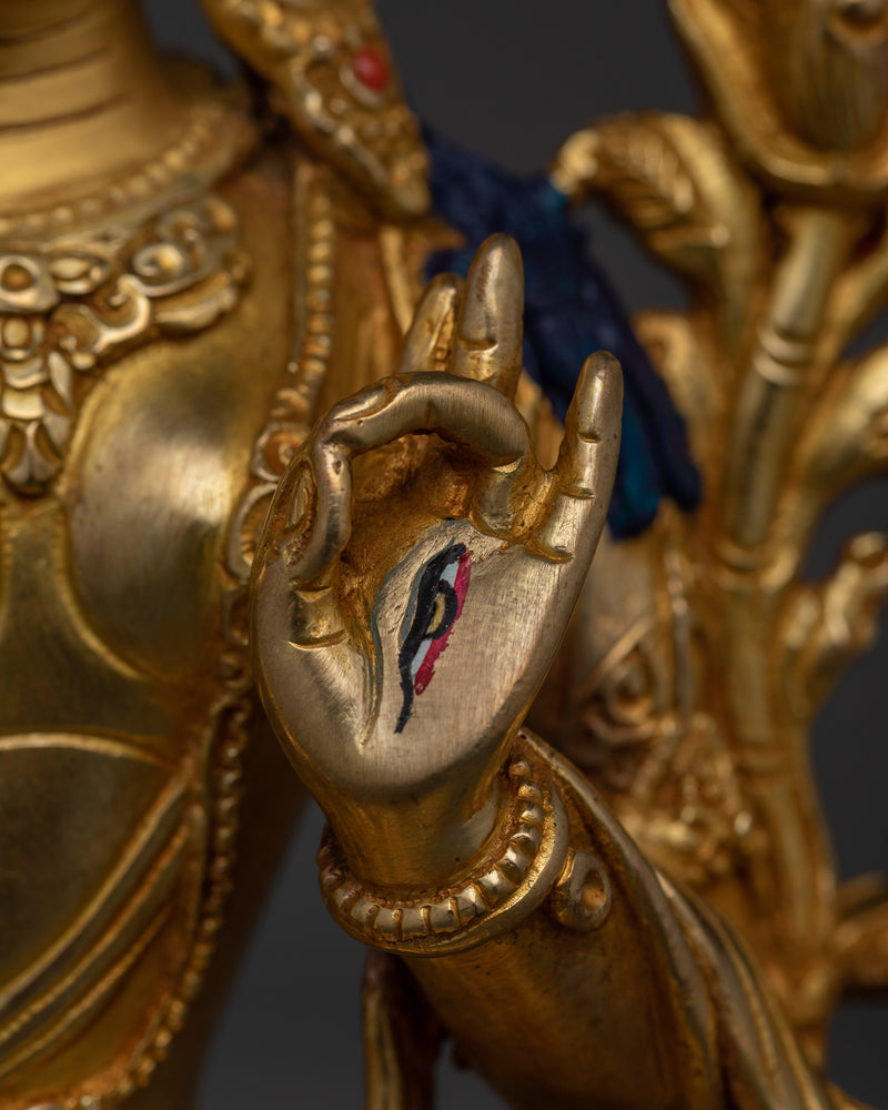 Gold Gilded White Tara 23cm Sculpture | Handcrafted Symbol of Compassion