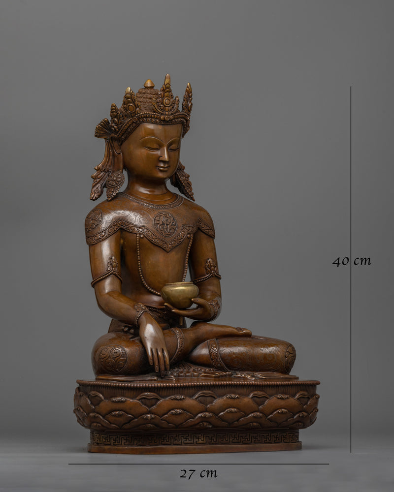 Crown Shakyamuni Buddha 40cm Oxidized Statue | Handcrafted Symbol of Enlightenment