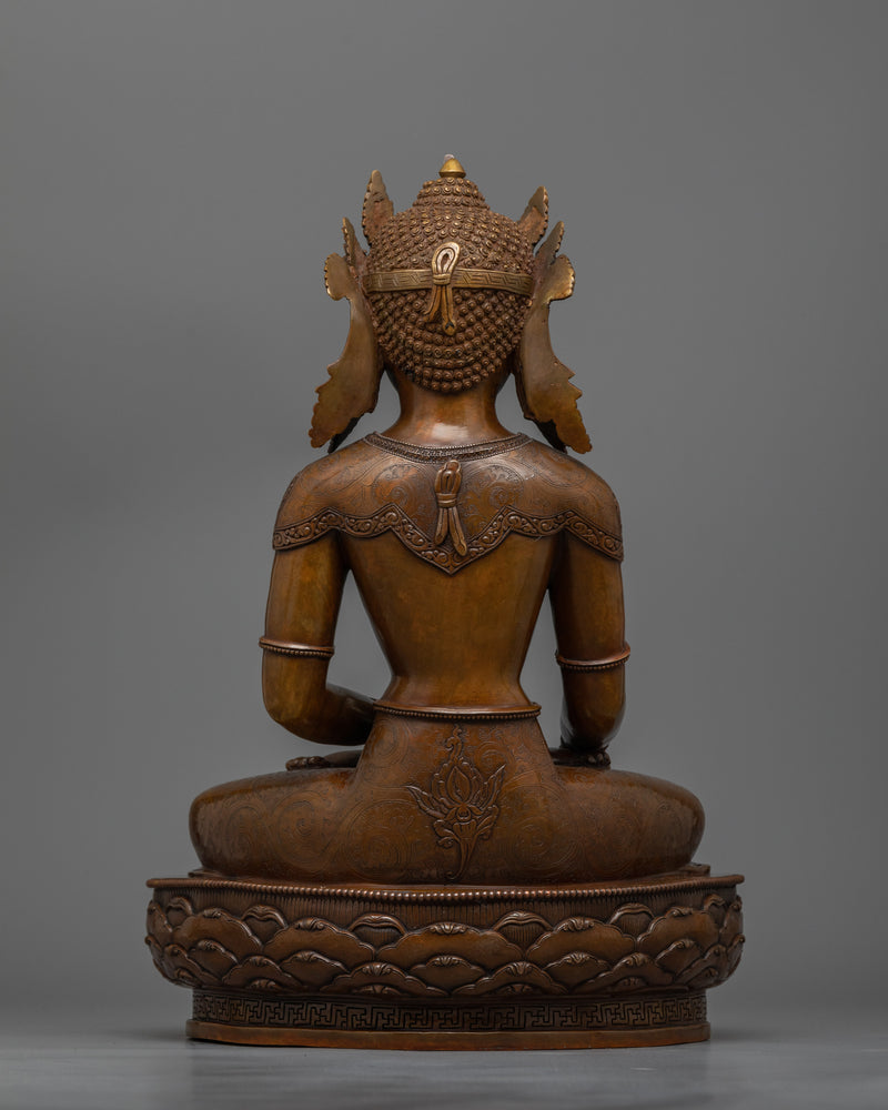 Crown Shakyamuni Buddha 40cm Oxidized Statue | Handcrafted Symbol of Enlightenment