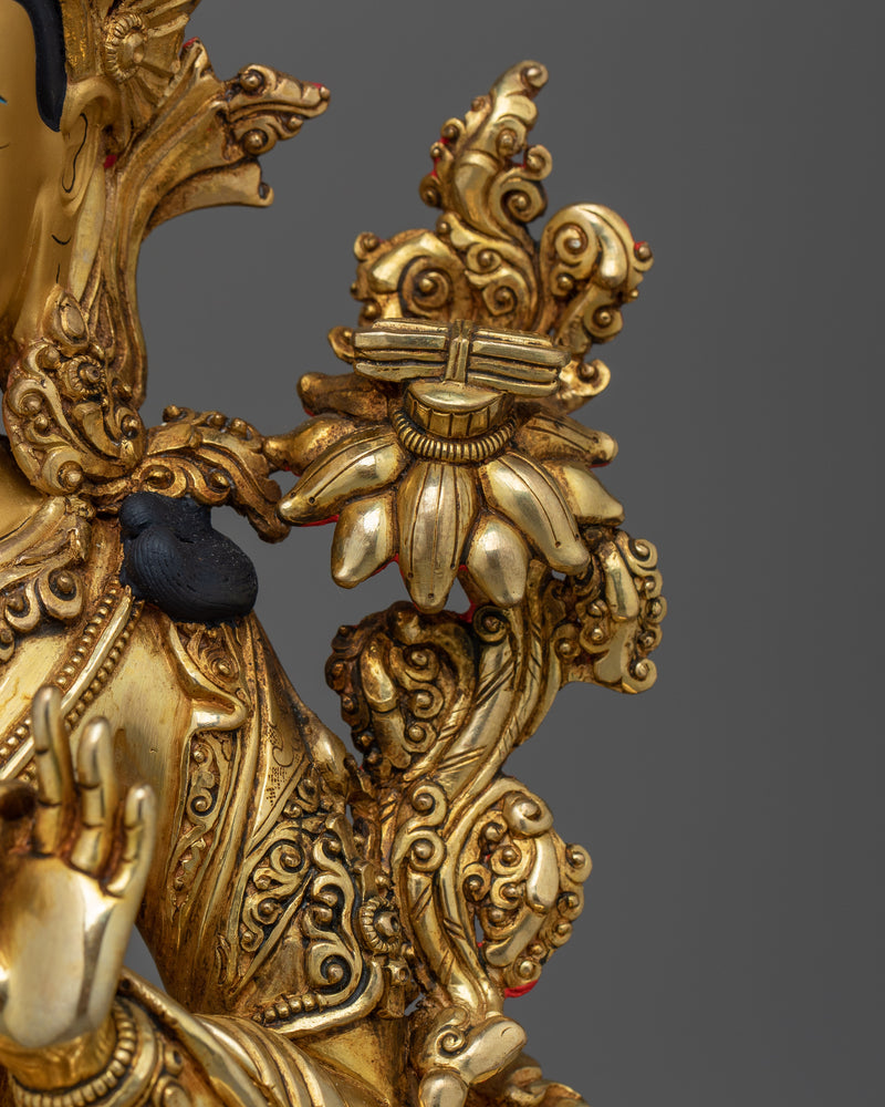 Manjushri Gold Gilded 35cm Statue | Handcrafted Artwork of Wisdom