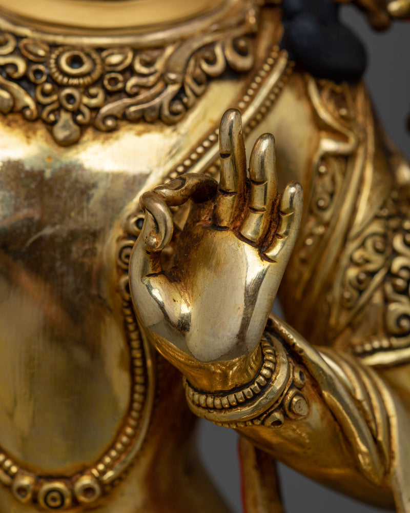 Manjushri Gold Gilded 35cm Statue | Handcrafted Artwork of Wisdom