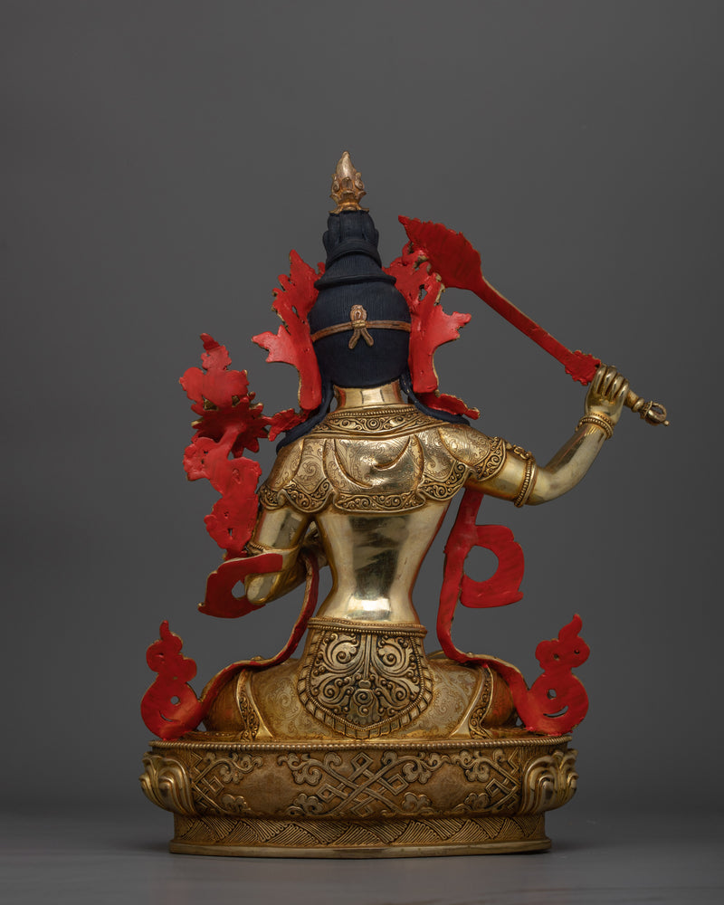 Manjushri Gold Gilded 35cm Statue | Handcrafted Artwork of Wisdom