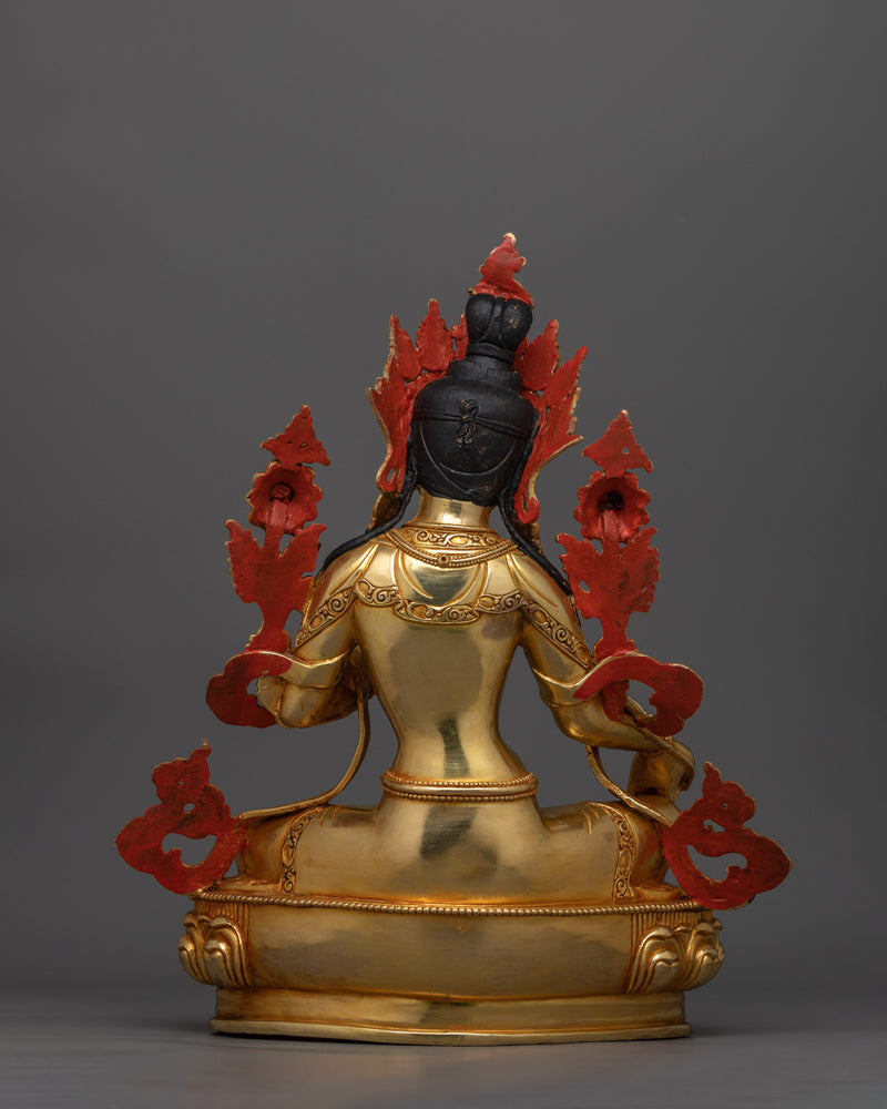 Graceful Green Tara Gold Gilded Statue | Symbol of fine Handcrafted Buddhist Artwork