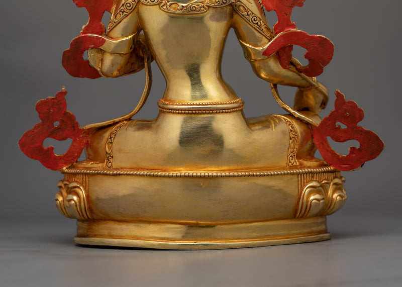 Graceful Green Tara Gold Gilded Statue | Symbol of fine Handcrafted Buddhist Artwork