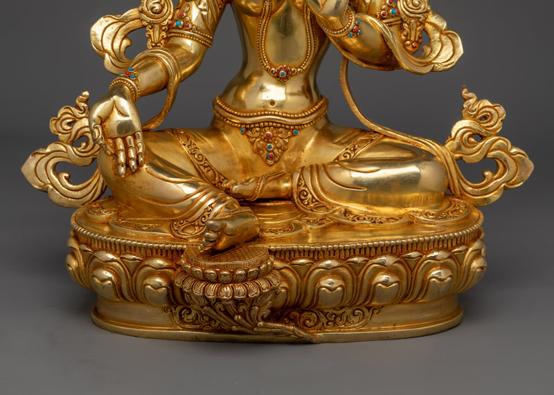 Graceful Green Tara Gold Gilded Statue | Symbol of fine Handcrafted Buddhist Artwork