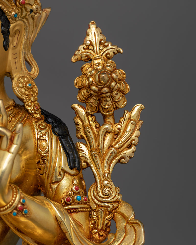 Graceful Green Tara Gold Gilded Statue | Symbol of fine Handcrafted Buddhist Artwork