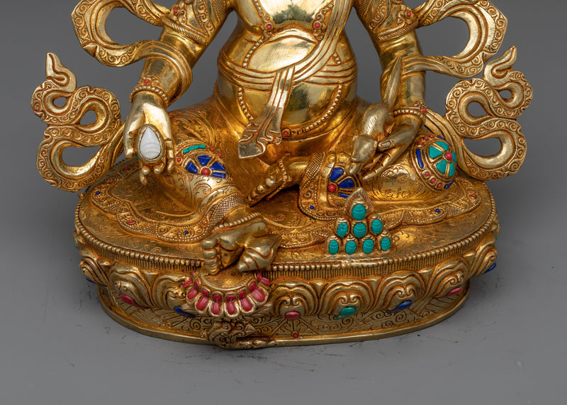 Dzambhala A Jewels Deity Gold Gilded Statue | Handcrafted Symbol of Abundance