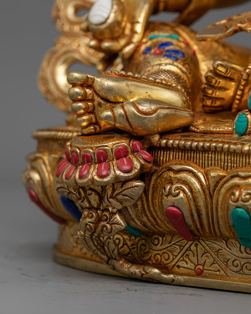 Dzambhala A Jewels Deity Gold Gilded Statue | Handcrafted Symbol of Abundance