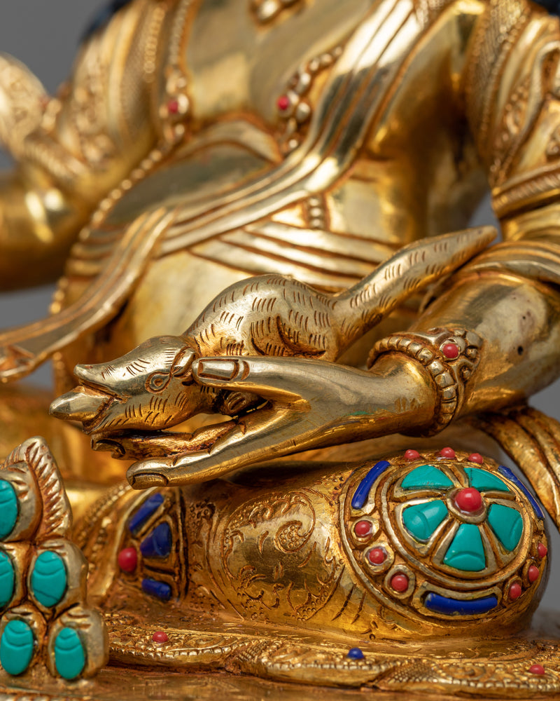 Dzambhala A Jewels Deity Gold Gilded Statue | Handcrafted Symbol of Abundance