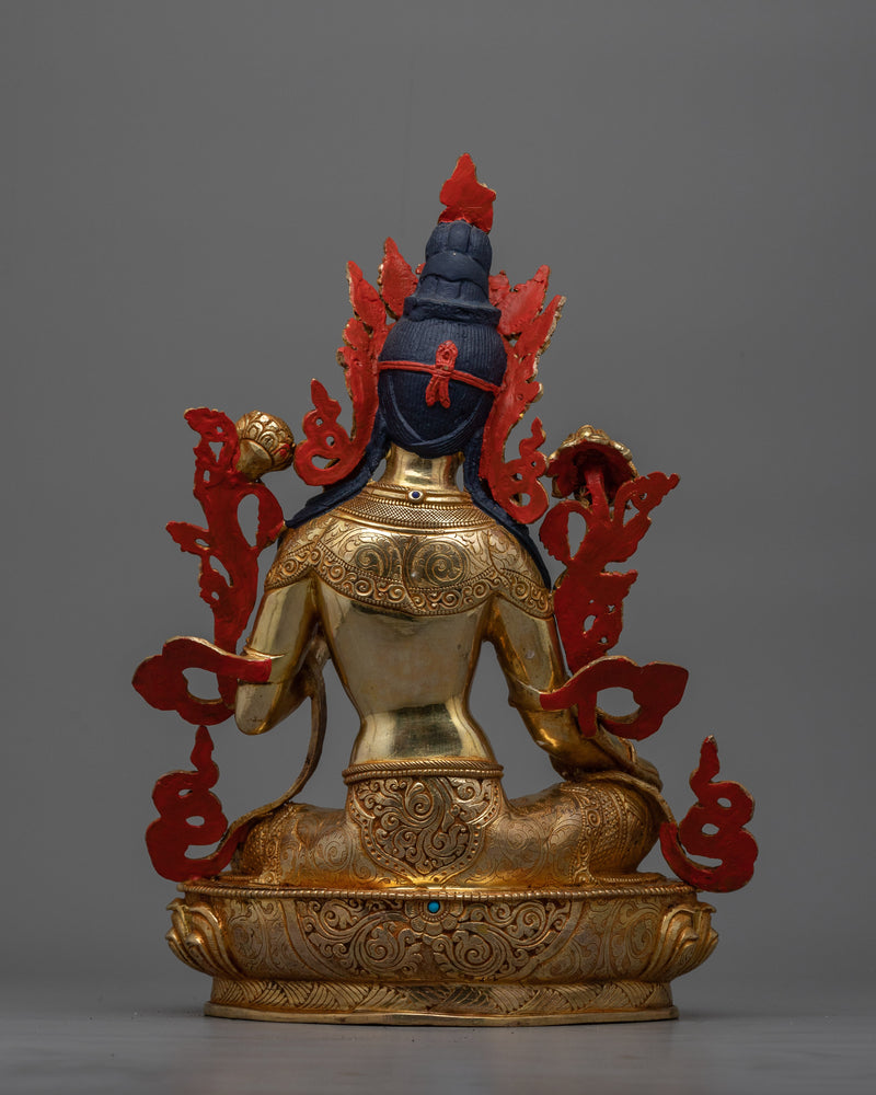 Green Tara Gold Gilded 35cm Statue | Embodiment of Compassion and Action