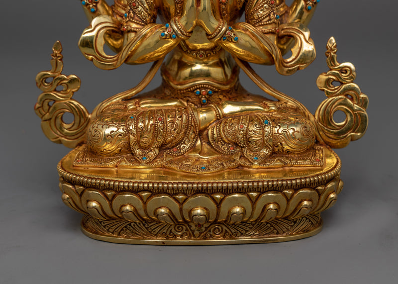 Chenrezig Gold Gilded Compassionate Deity Statue | Embodiment of love-kindness