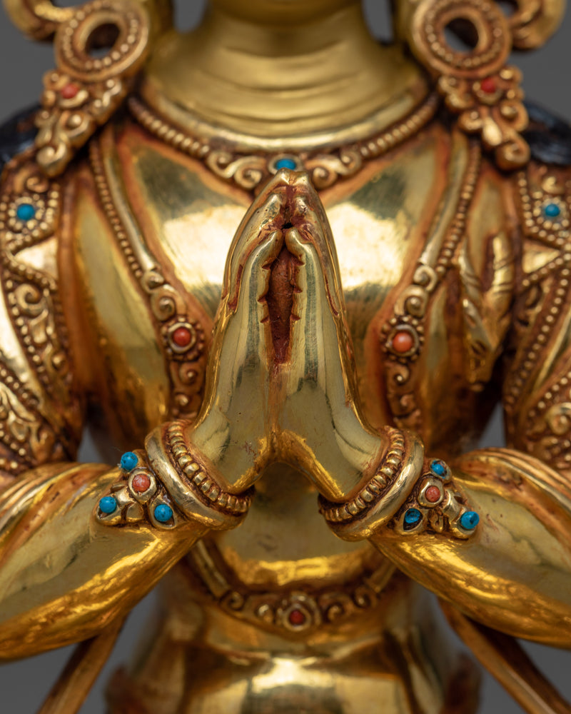 Chenrezig Gold Gilded Compassionate Deity Statue | Embodiment of love-kindness